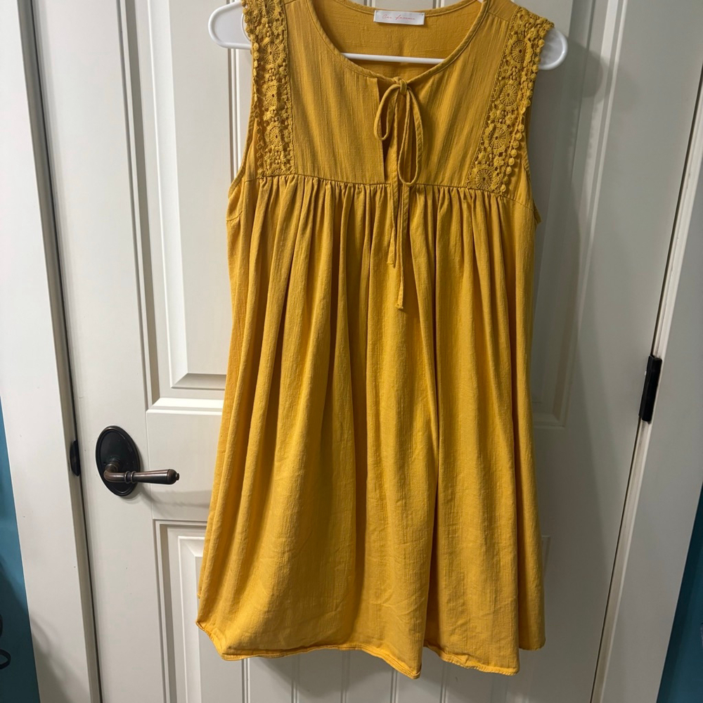 Ces Femme Mustard Yellow Dress With Pockets L cottage , farm life, 100% Cotton